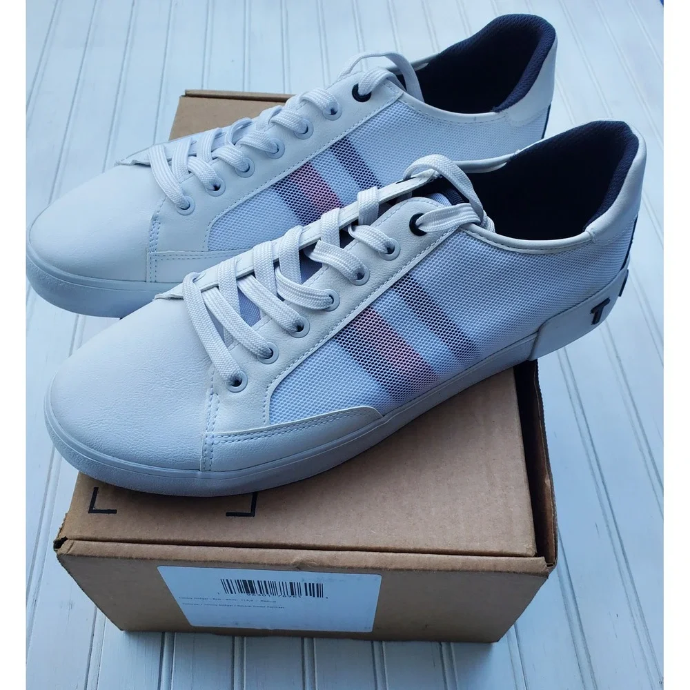 Tommy Hilfiger Rojo Mens White Mesh Stripe Low Top Sneakers 11.5 D Medium